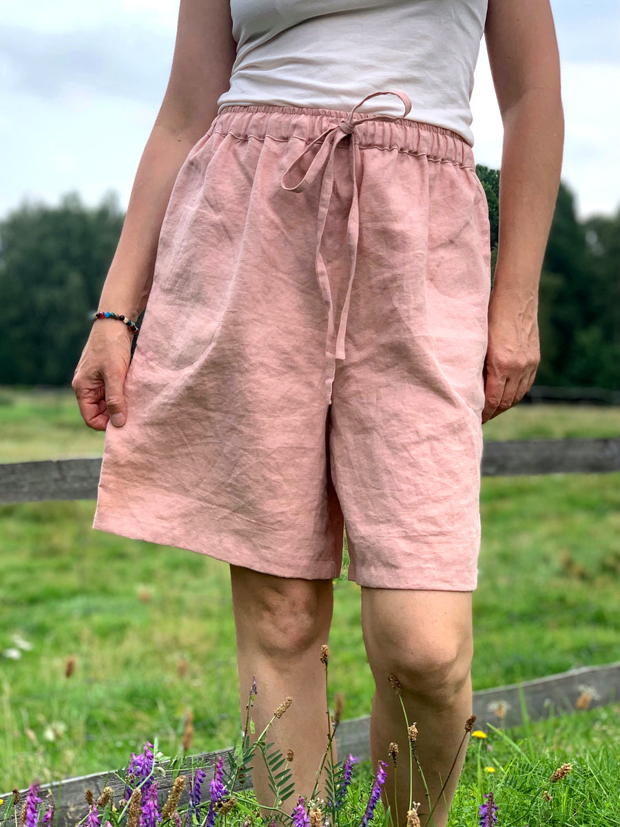 Extra jemné lněné bermudy v odstínu Misty Rose