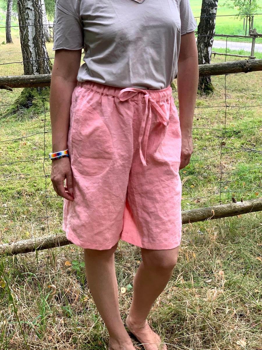 Extra jemné lněné bermudy v odstínu Quartz Pink