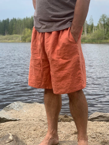 Extra jemné lněné unisex bermudy v odstínu Ginger Spice