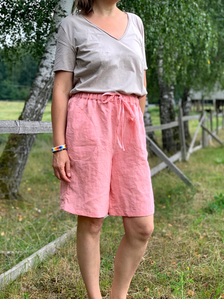 Extra jemné lněné bermudy v odstínu Quartz Pink