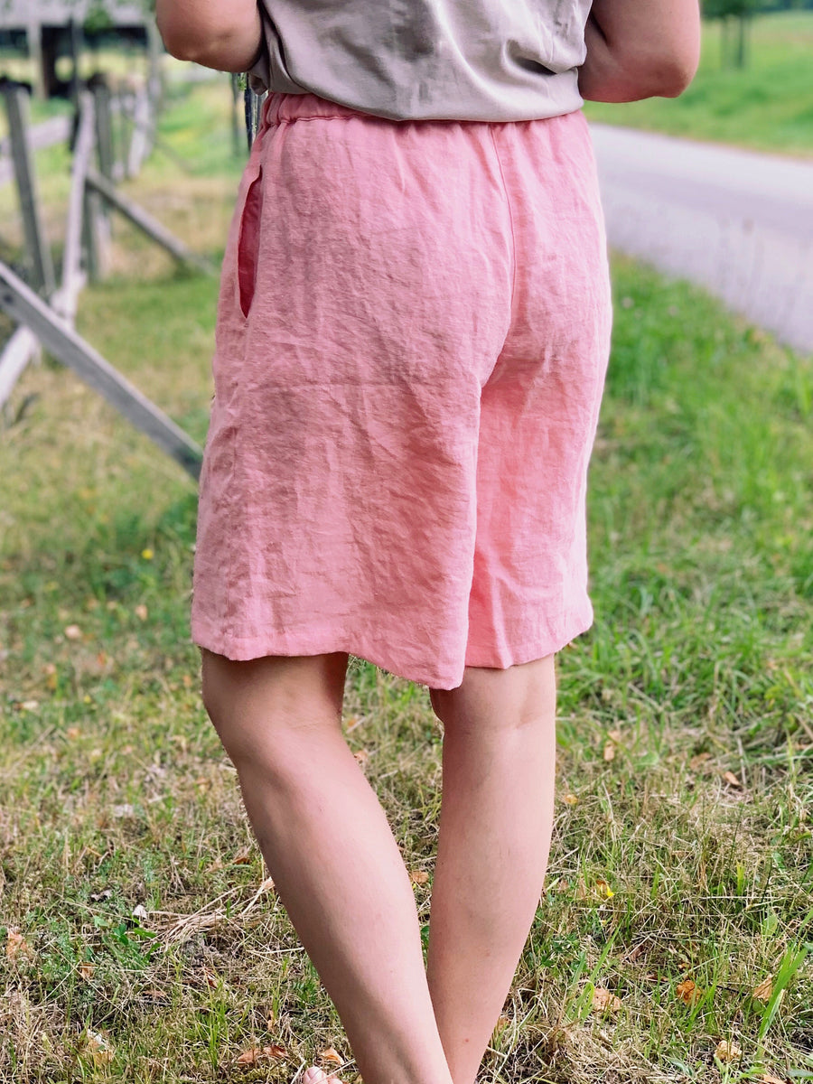 Extra jemné lněné bermudy v odstínu Quartz Pink