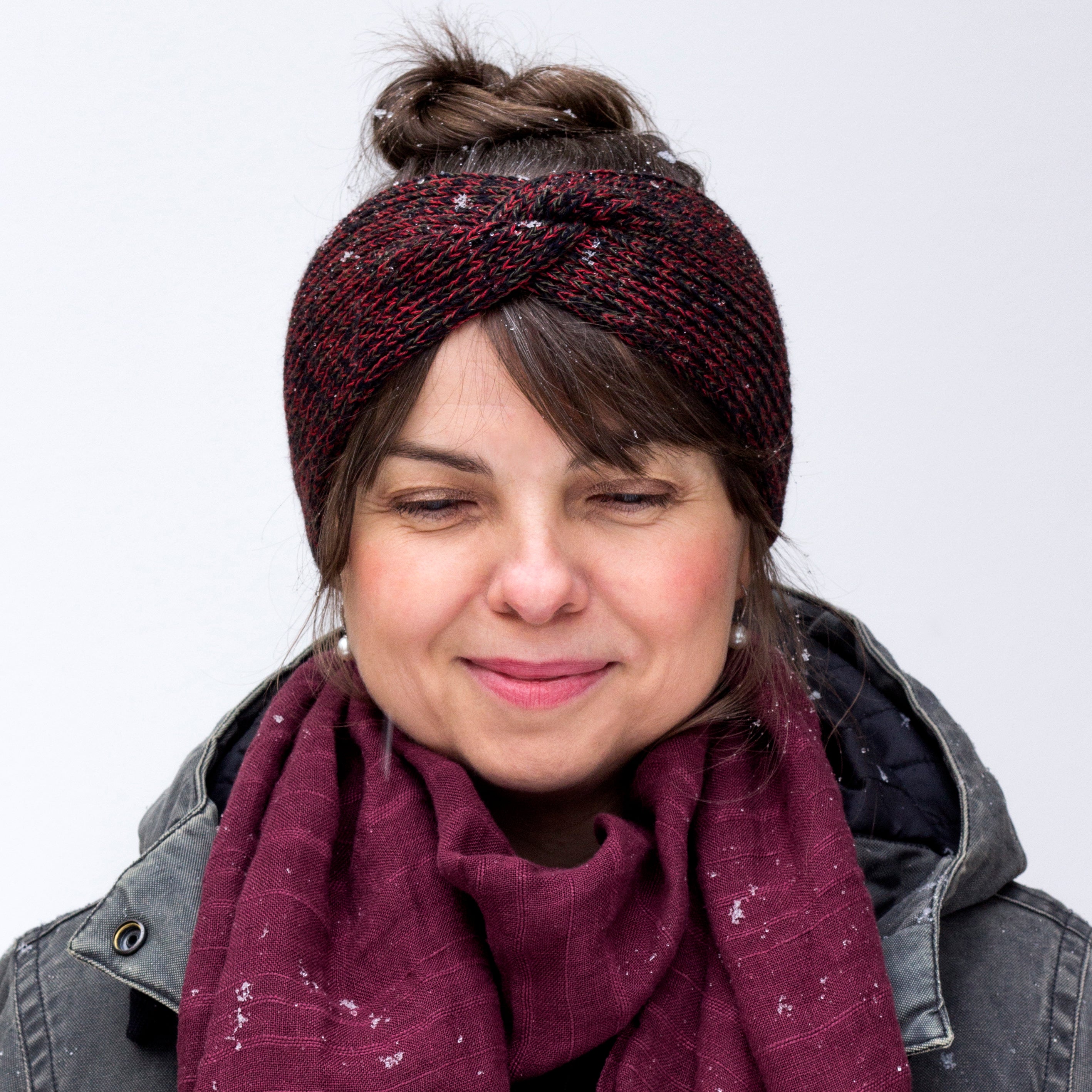 Merino čelenka Melange / black cherry