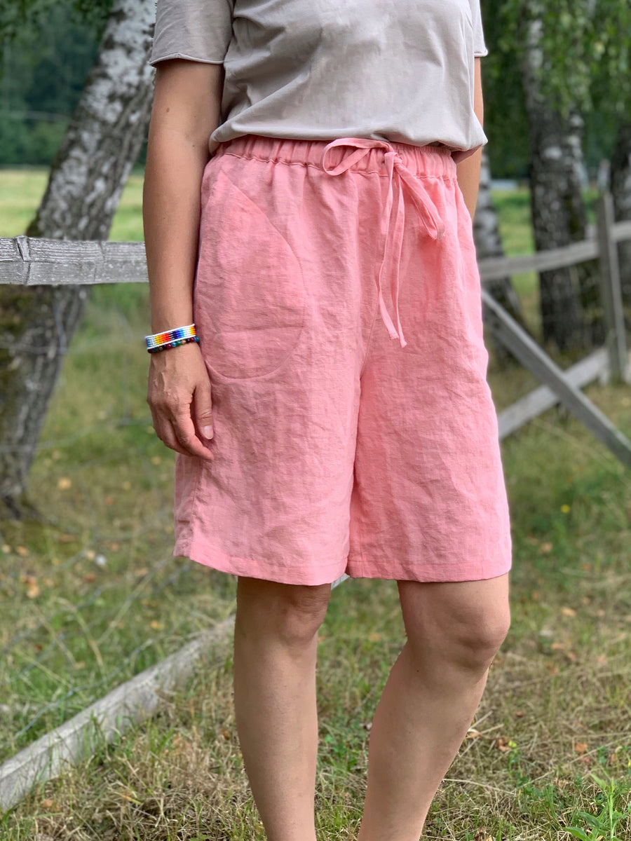 Extra jemné lněné bermudy v odstínu Quartz Pink