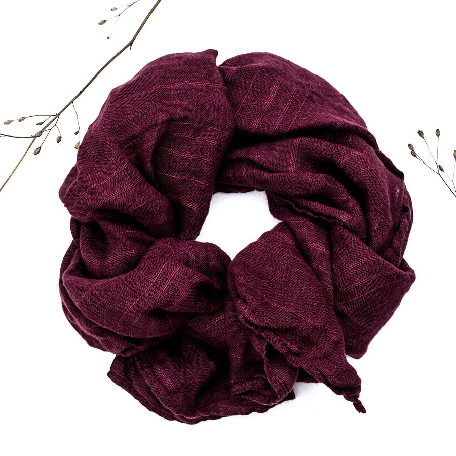Luxuriously fine linen scarf in Windsor Wine shade