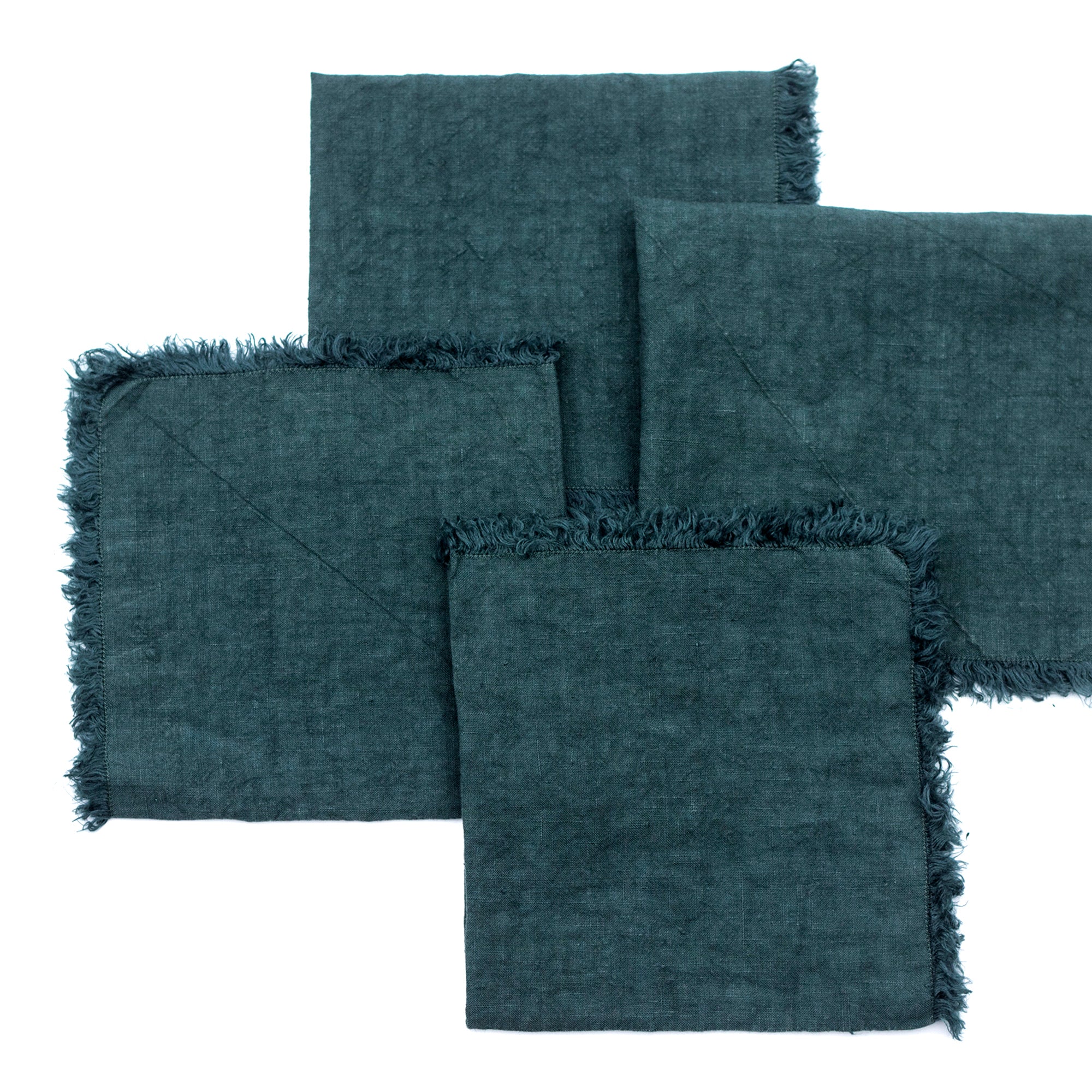 Sada čtyř jídelních ubrousků s třepením v odstínu Silver Pine