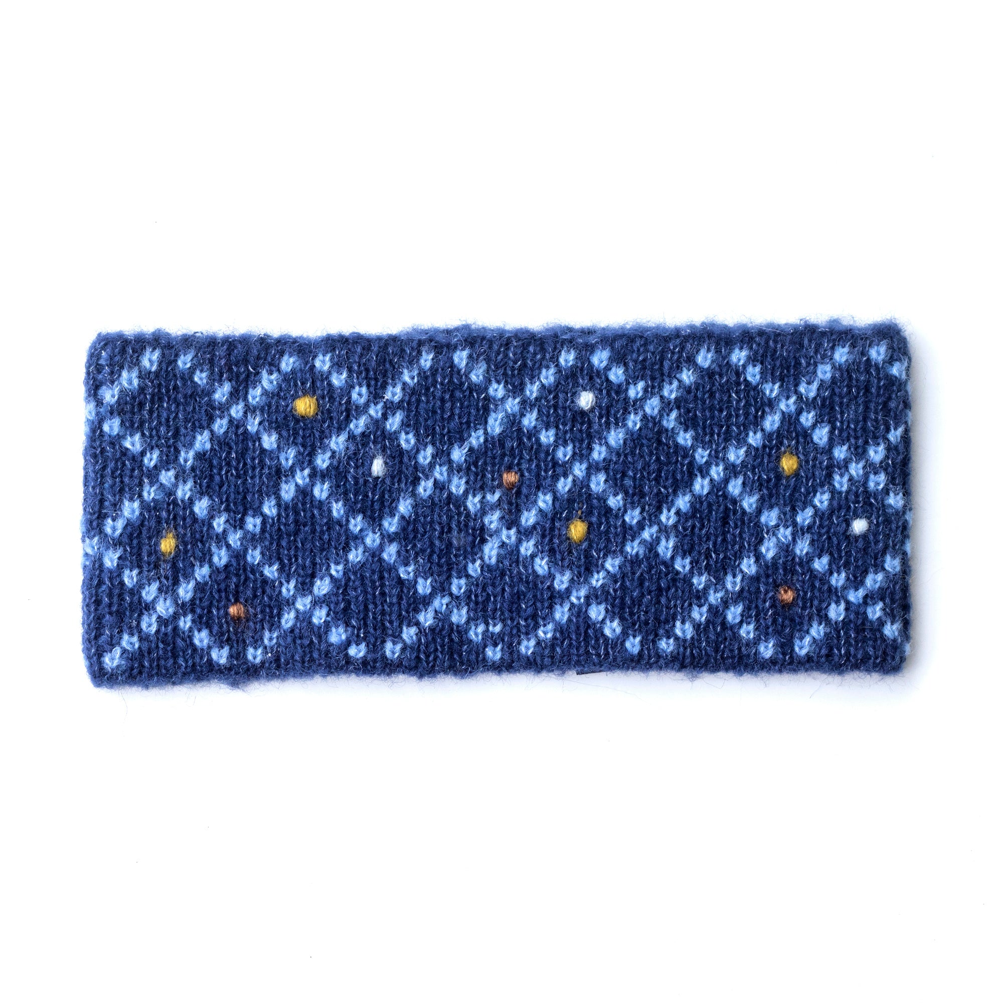 Alpaca & Silk žakárová čelenka s vyšívanými puntíky / modrá