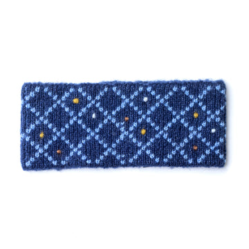 Alpaca & Silk žakárová čelenka s vyšívanými puntíky / modrá