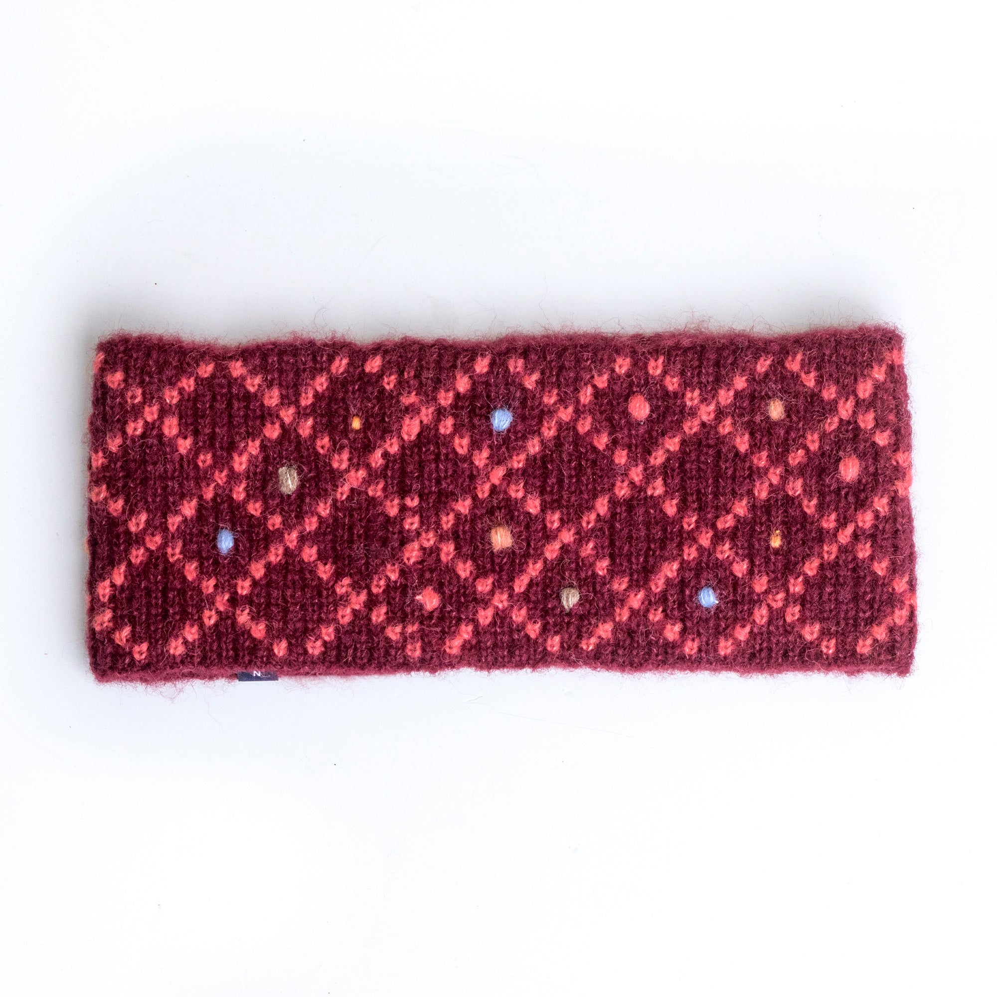 Alpaca & Silk žakárová čelenka s vyšívanými puntíky / burgundská červená