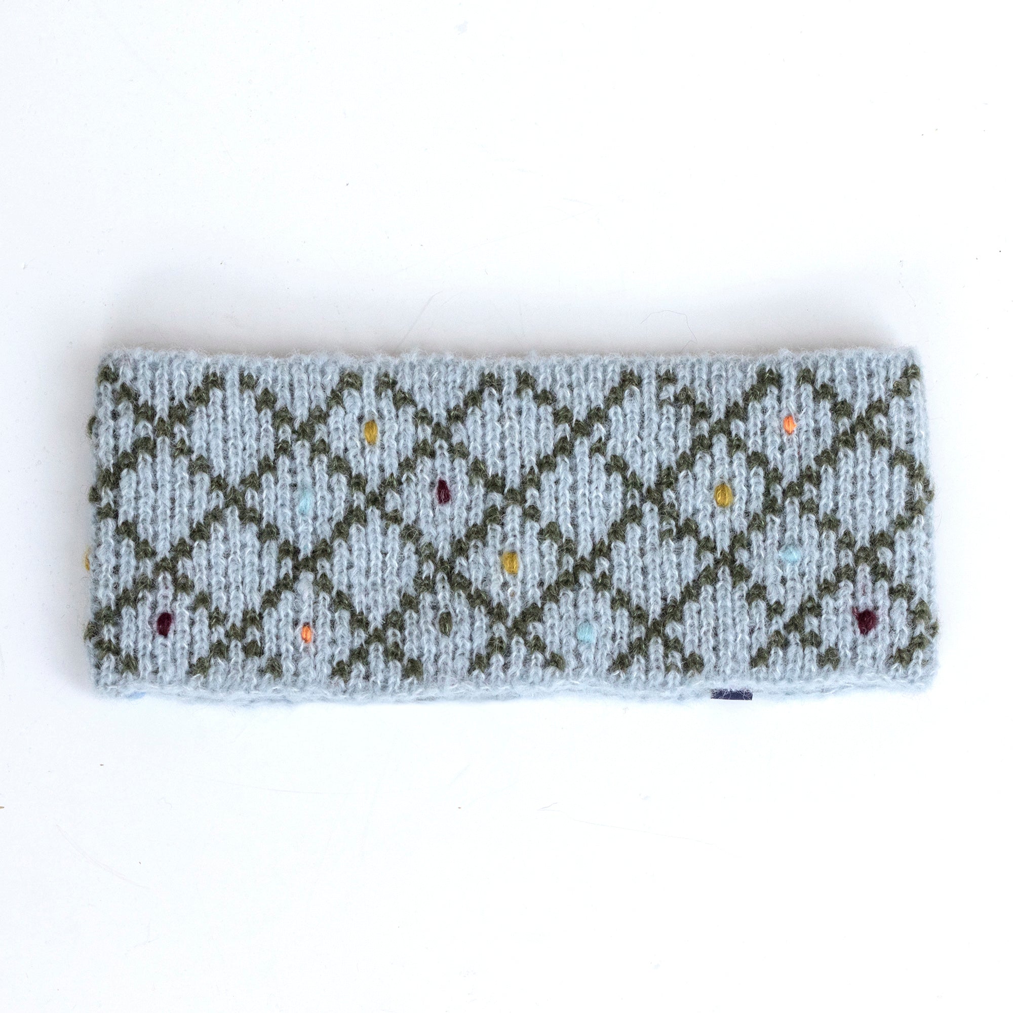 Alpaca & Silk žakárová čelenka s vyšívanými puntíky / šedomodrá