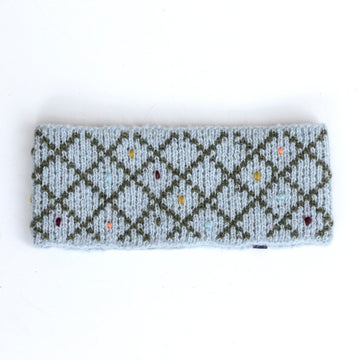 Alpaca & Silk žakárová čelenka s vyšívanými puntíky / šedomodrá