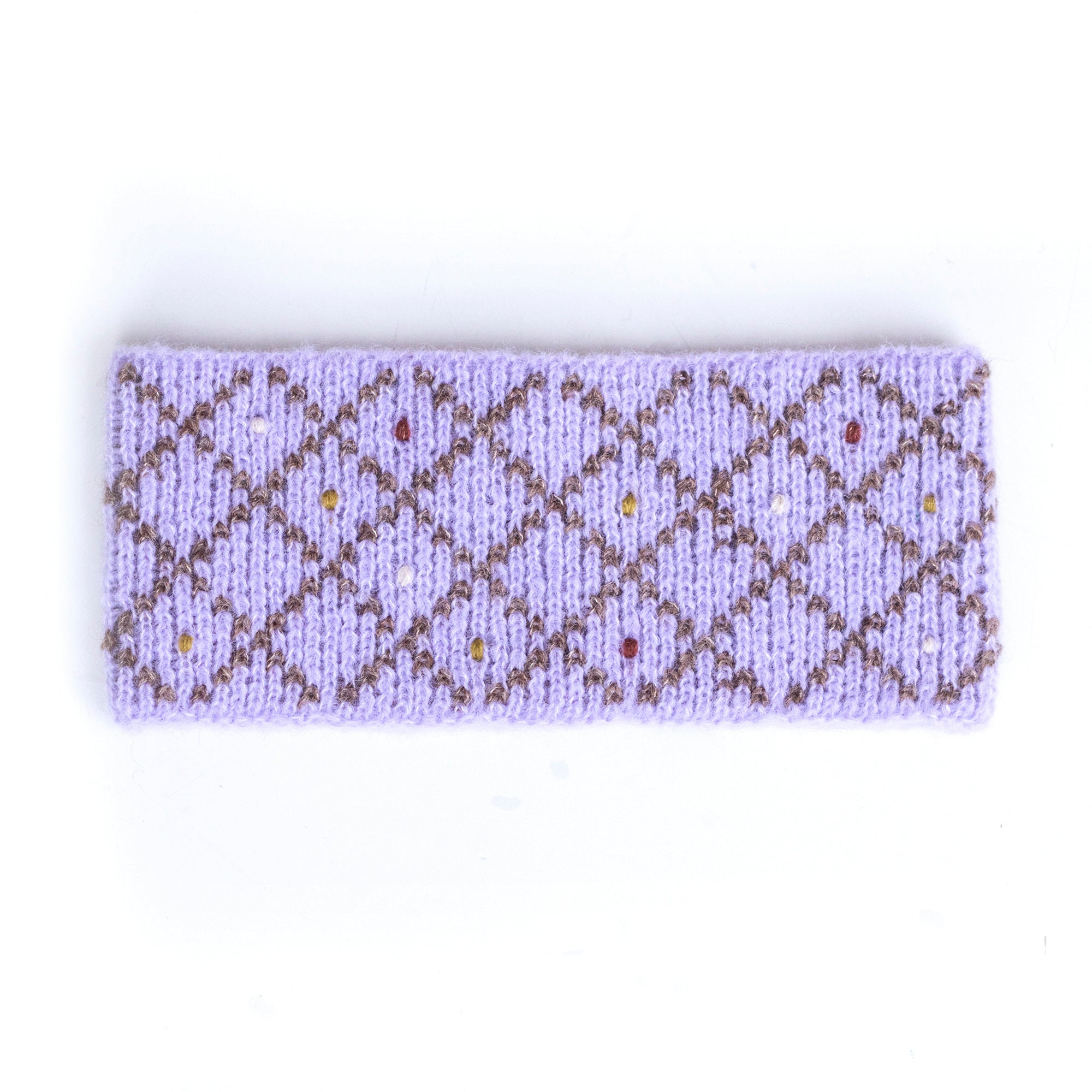 Alpaca & Silk žakárová čelenka s vyšívanými puntíky / levandulová