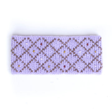 Alpaca & Silk žakárová čelenka s vyšívanými puntíky / levandulová