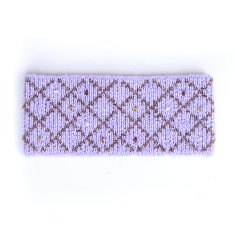 Alpaca & Silk žakárová čelenka s vyšívanými puntíky / levandulová