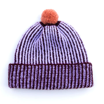 Alpaca & Silk čepice pružná s pruhy švestkovo-levandulová