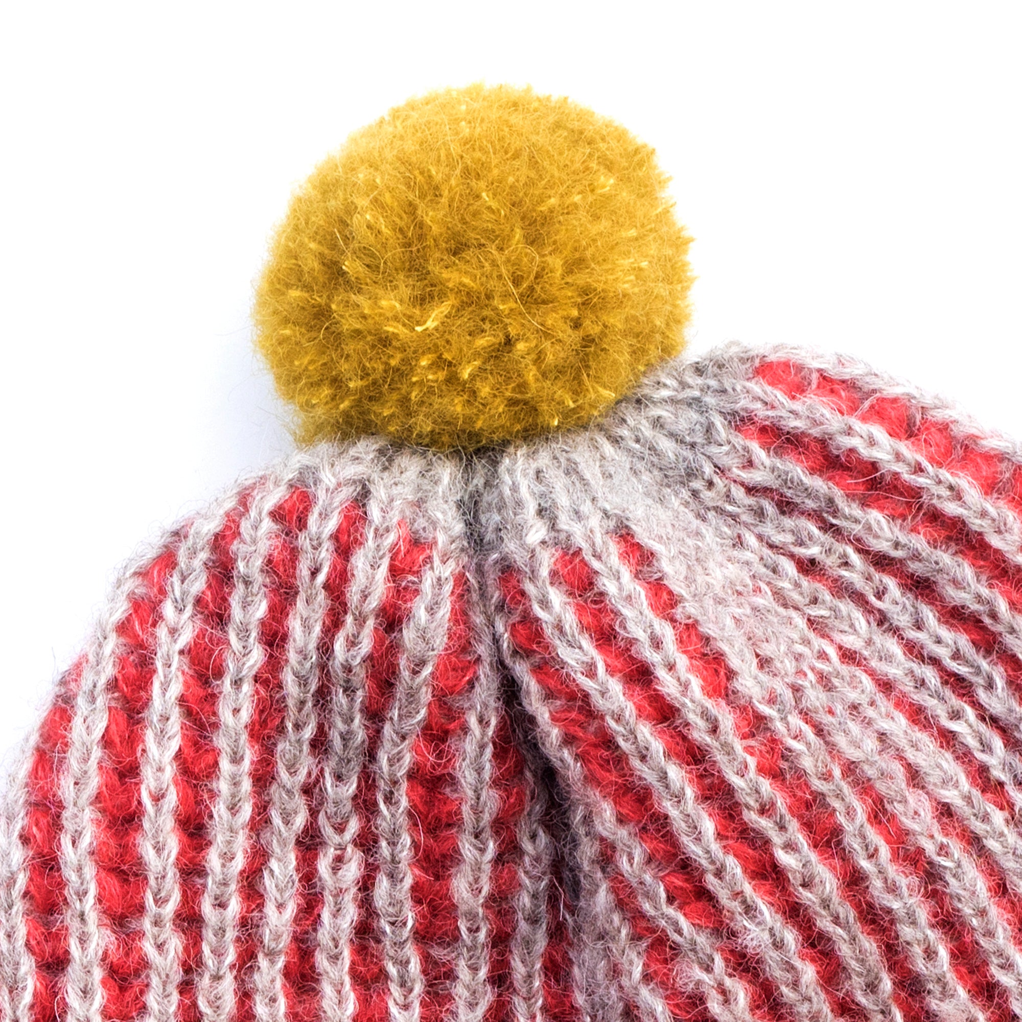 Alpaca & Silk čepice pružná s pruhy korálovo-šedá