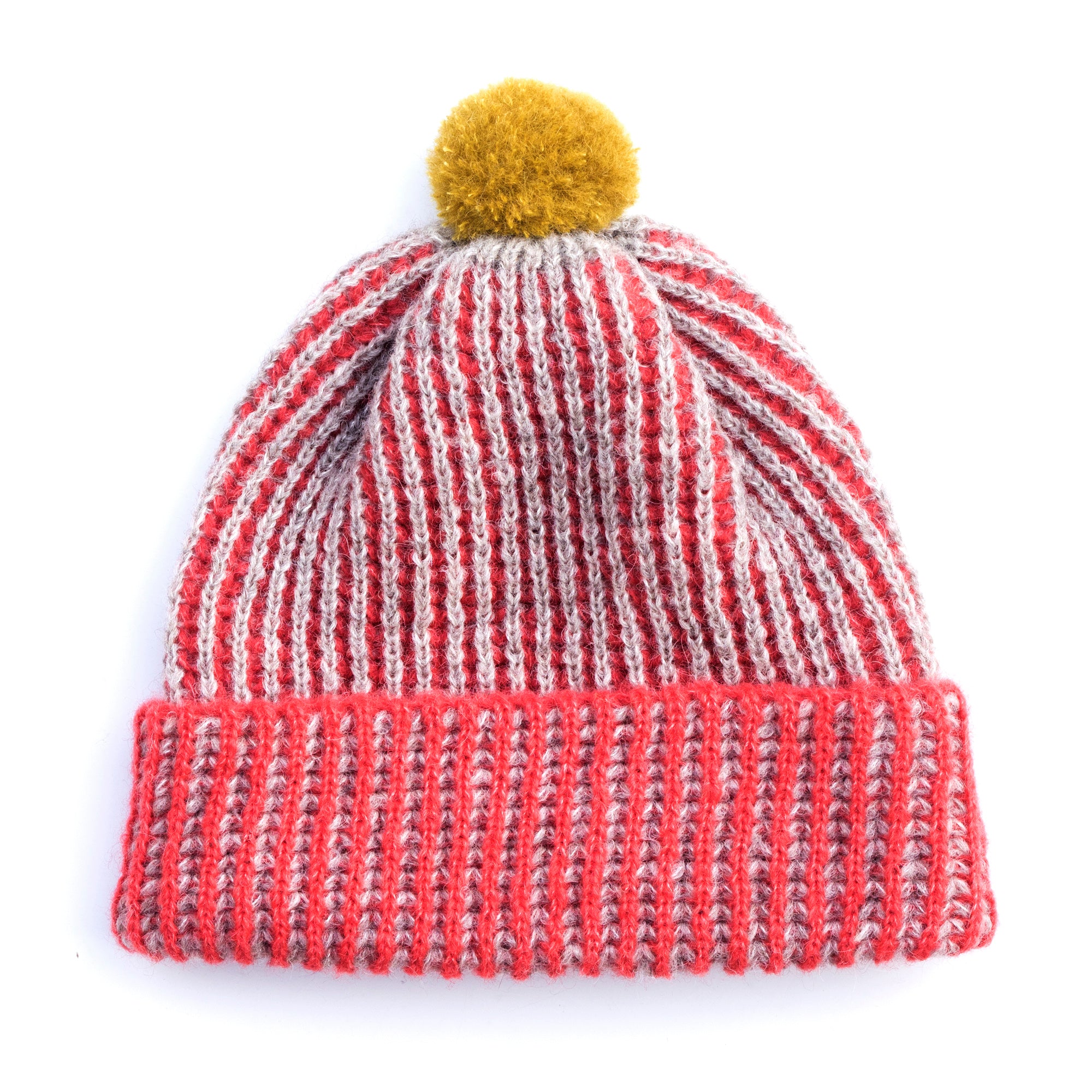 Alpaca & Silk čepice pružná s pruhy korálovo-šedá