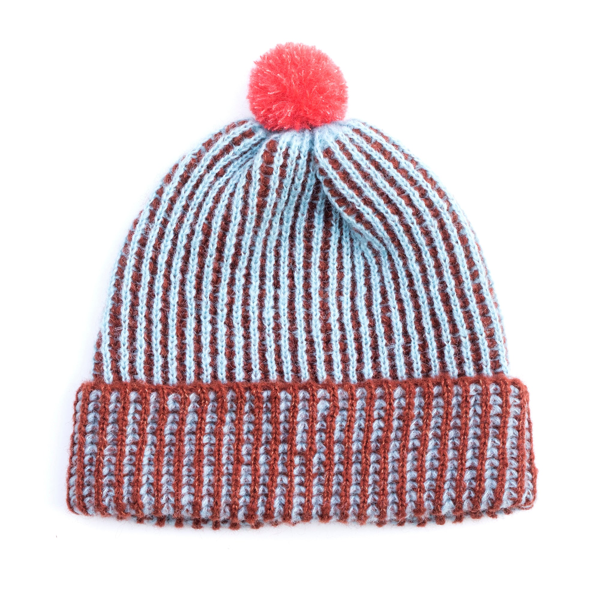 Alpaca & Silk čepice pružná s pruhy azurovo-skořicová