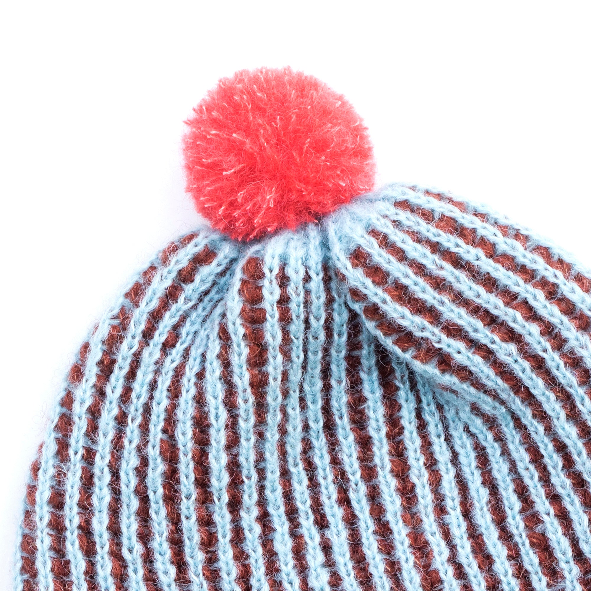 Alpaca & Silk čepice pružná s pruhy azurovo-skořicová