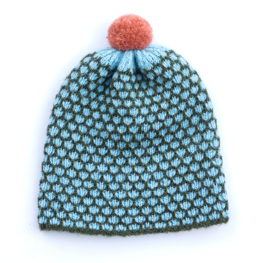 Alpaca & Silk čepice extra pružná mřížkovaná zeleno-azurová