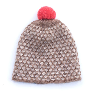 Alpaca & Silk čepice extra pružná mřížkovaná oříškovo-béžová