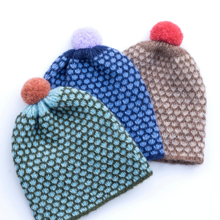 Alpaca & Silk čepice extra pružná mřížkovaná zeleno-azurová