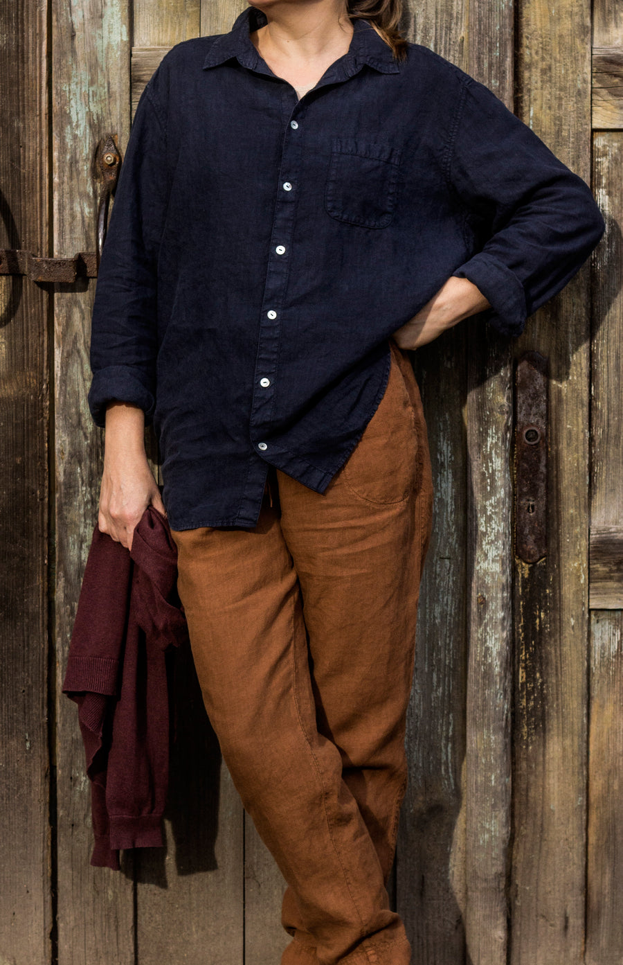 Toffee linen trousers