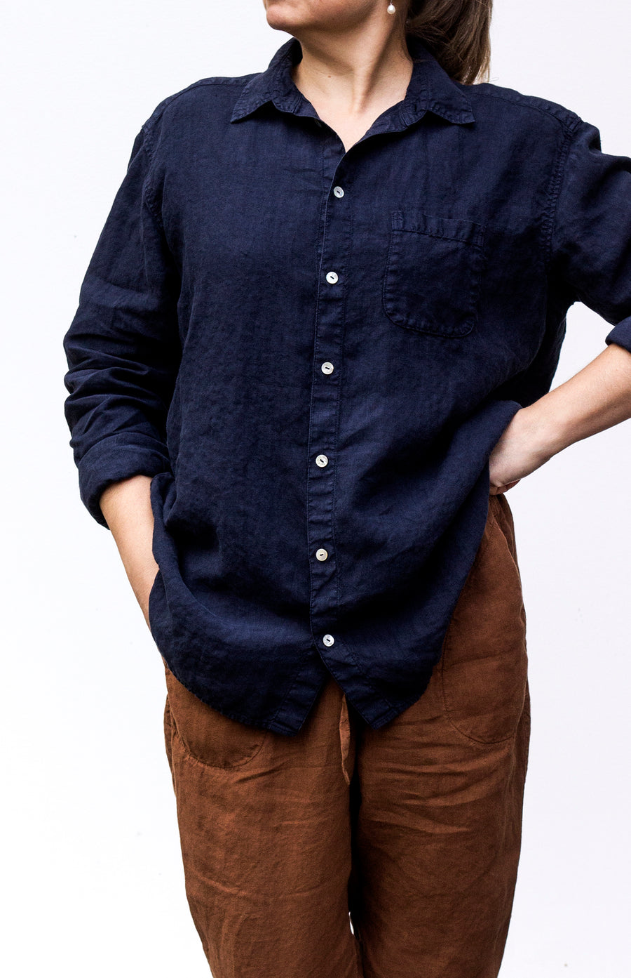 Linen unisex shirt in Night Sky shade