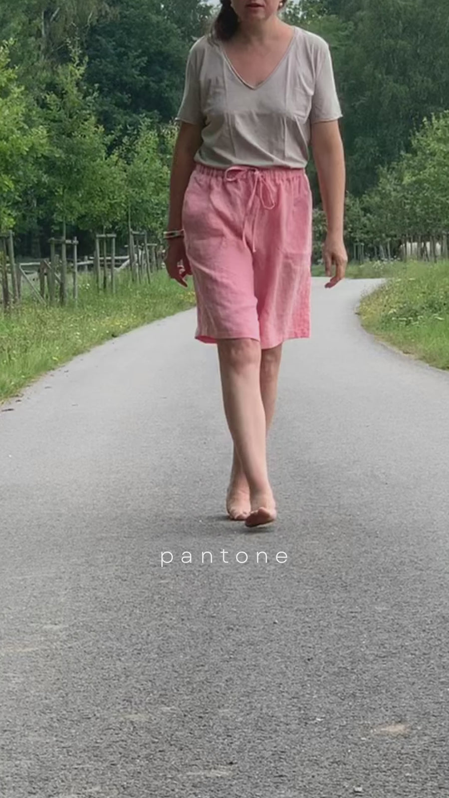 Extra jemné lněné bermudy v odstínu Quartz Pink