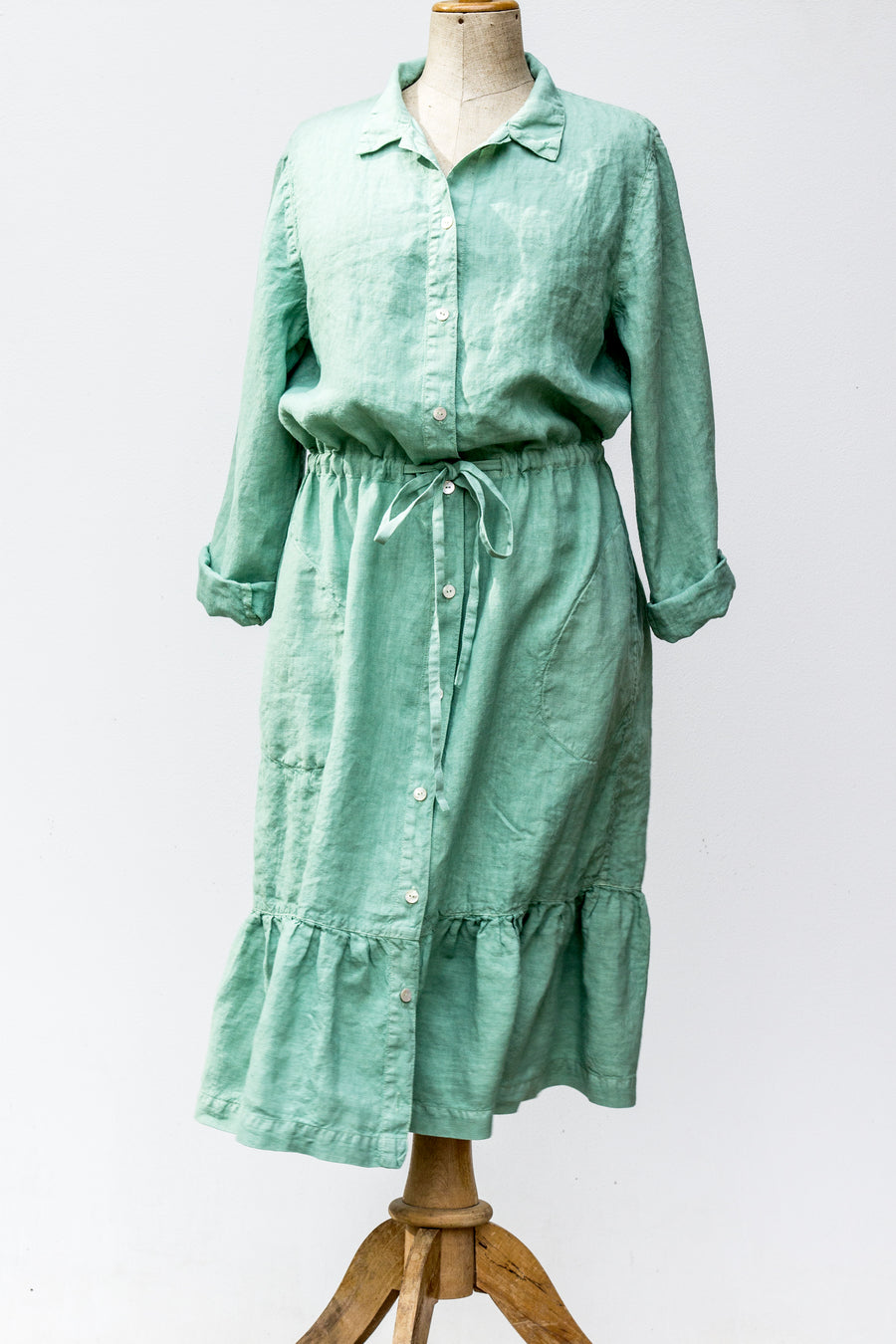Shirt dress with canier in Neptune Green shade