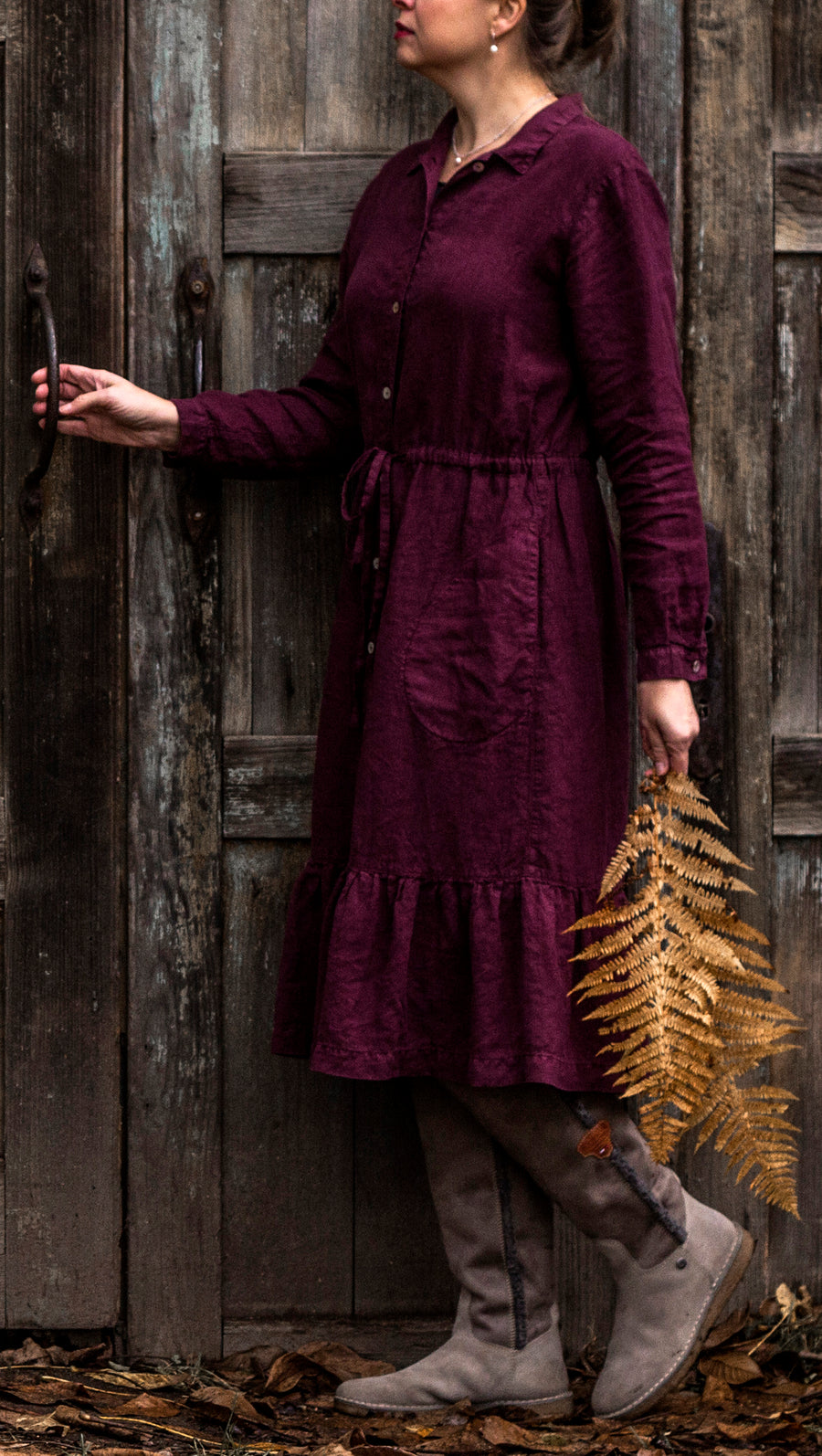 Shirt dress with canier in Windsor Wine shade