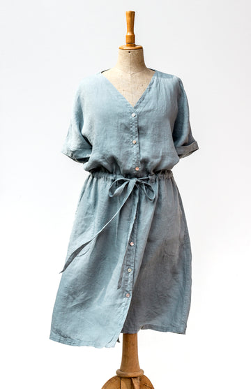 Extra soft button-up dress in Stone Blue shade