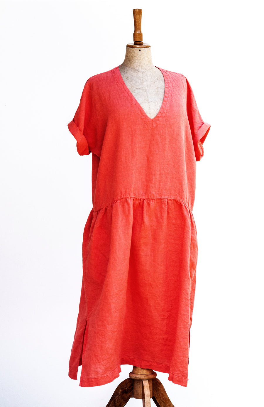 Linen "country" dress in Pantone Orangeade shade - preorder