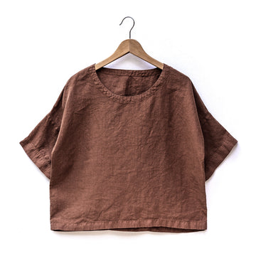 Extra jemný lněný oversized top v odstínu Cappuccino