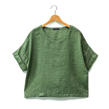 Extra jemný lněný oversized top v odstínu Garden Green