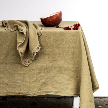 Lněný ubrus v odstínu Olive Gray - PREORDER