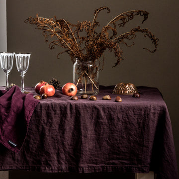 Festive linen tablecloth in the shade Raisin