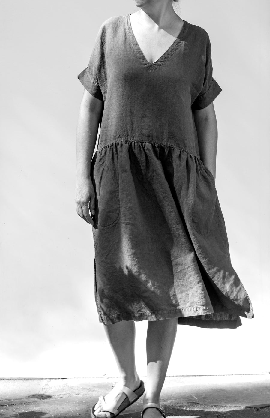Linen "country" dress in Pantone Mocha Mousse shade - preorder