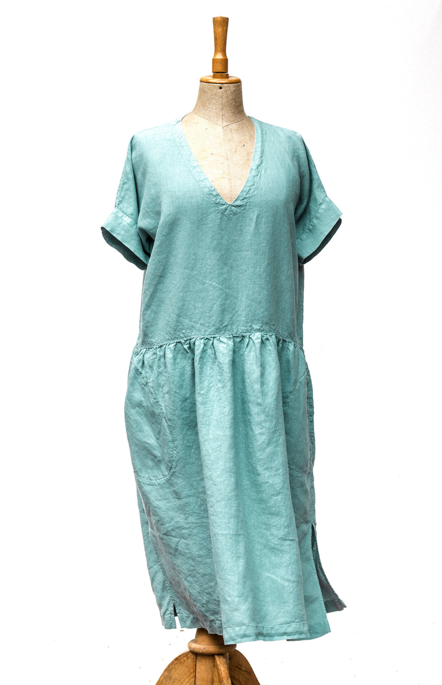 Linen "country" dress in Pantone Limpet Shell shade - preorder