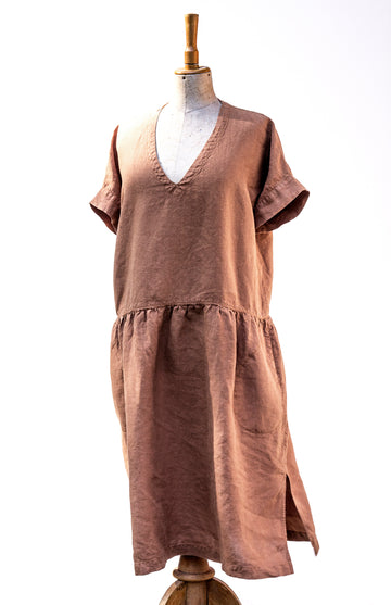 Linen "country" dress in Pantone Mocha Mousse shade - preorder