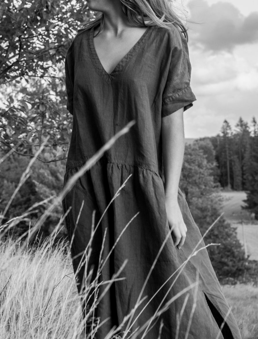 Linen "country" dress in Pantone Limpet Shell shade - preorder