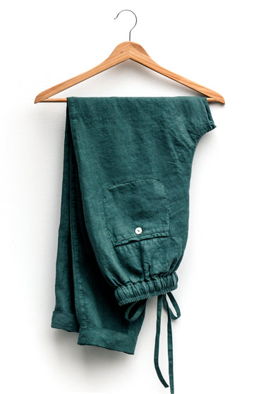 Comfortable airy pants in Sagebrush Green shade