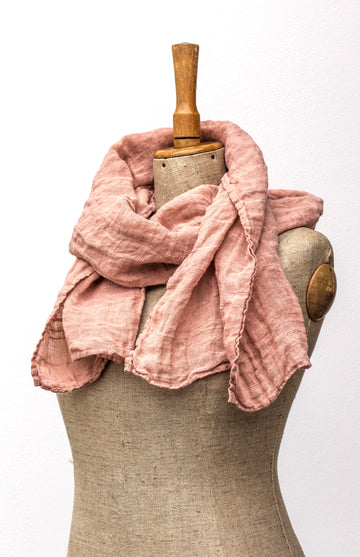 Luxuriously soft linen scarf in Misty Rose shade with stripes