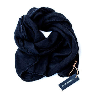 Luxuriously fine linen scarf in Total Eclipse shade without stripes
