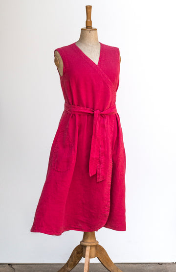 Zavinovací šaty z extra jemného lnu v odstínu Rose Red