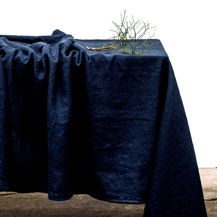 Festive linen tablecloth in Total Eclipse shade